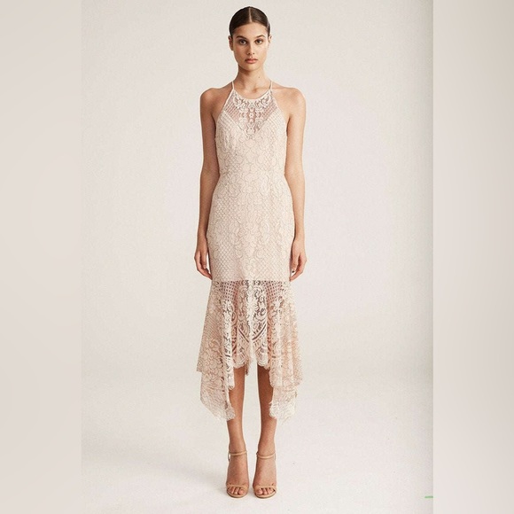 NWT Shona Joy Lace High Neck Handkerchief Midi Dress - sz 6US